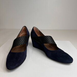 Anyi Lu Wedge Women 9 Leather Check Strap Heel Italy Modern Work Party Core Ex